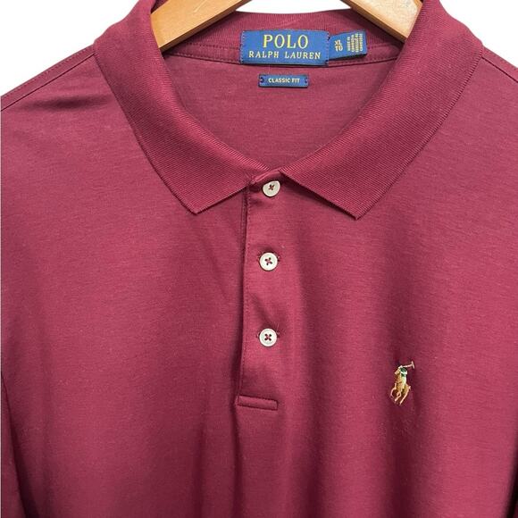 POLO RALPH LAUREN Maroon Long Sleeve Interlock Soft Touch Polo Shirt Men's XL - Picture 3 of 10